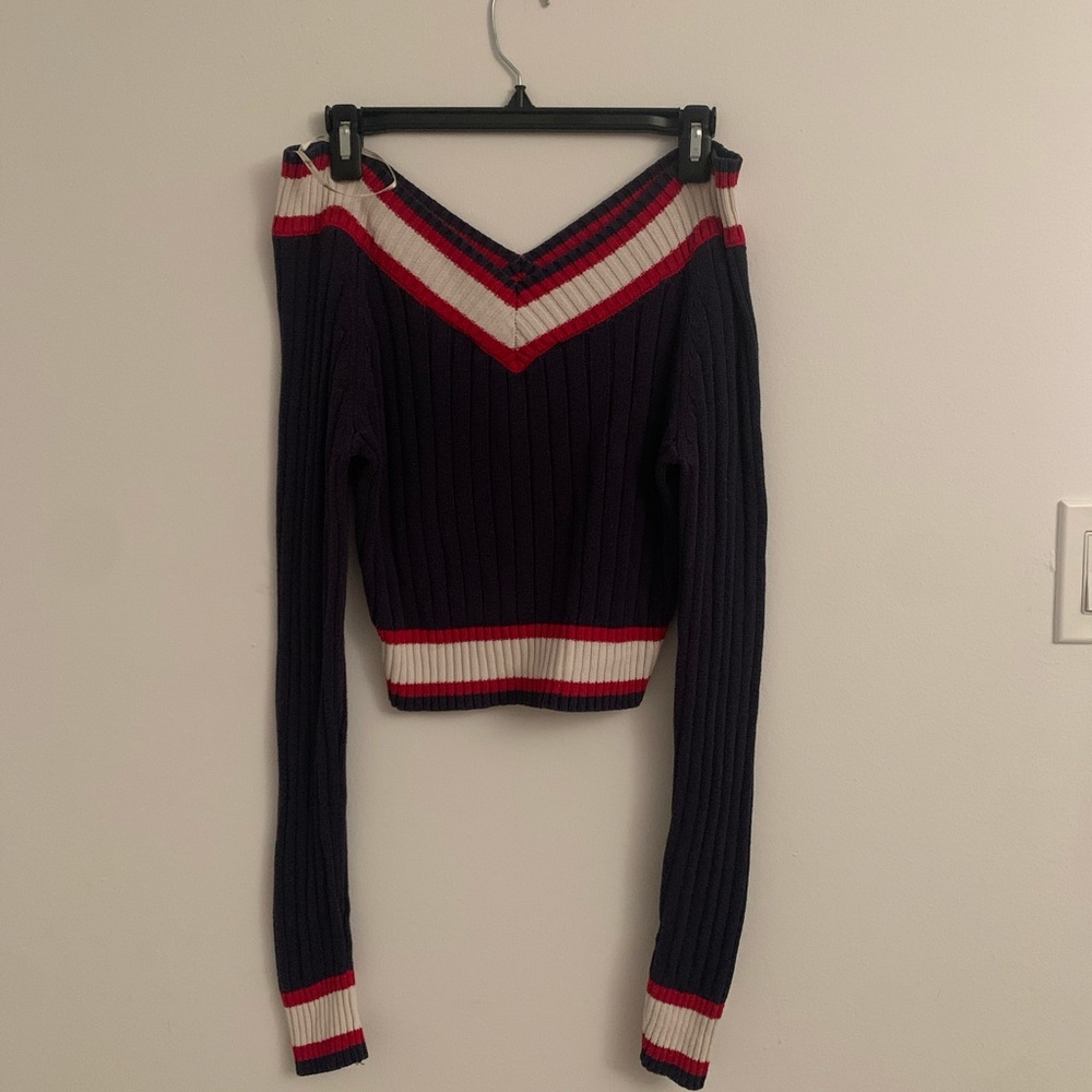 Navy blue V neck sweater